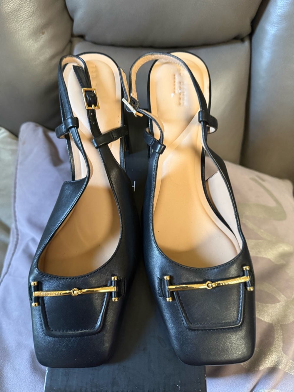 Ted Baker  Leather Slingback Heels with Gold Accent